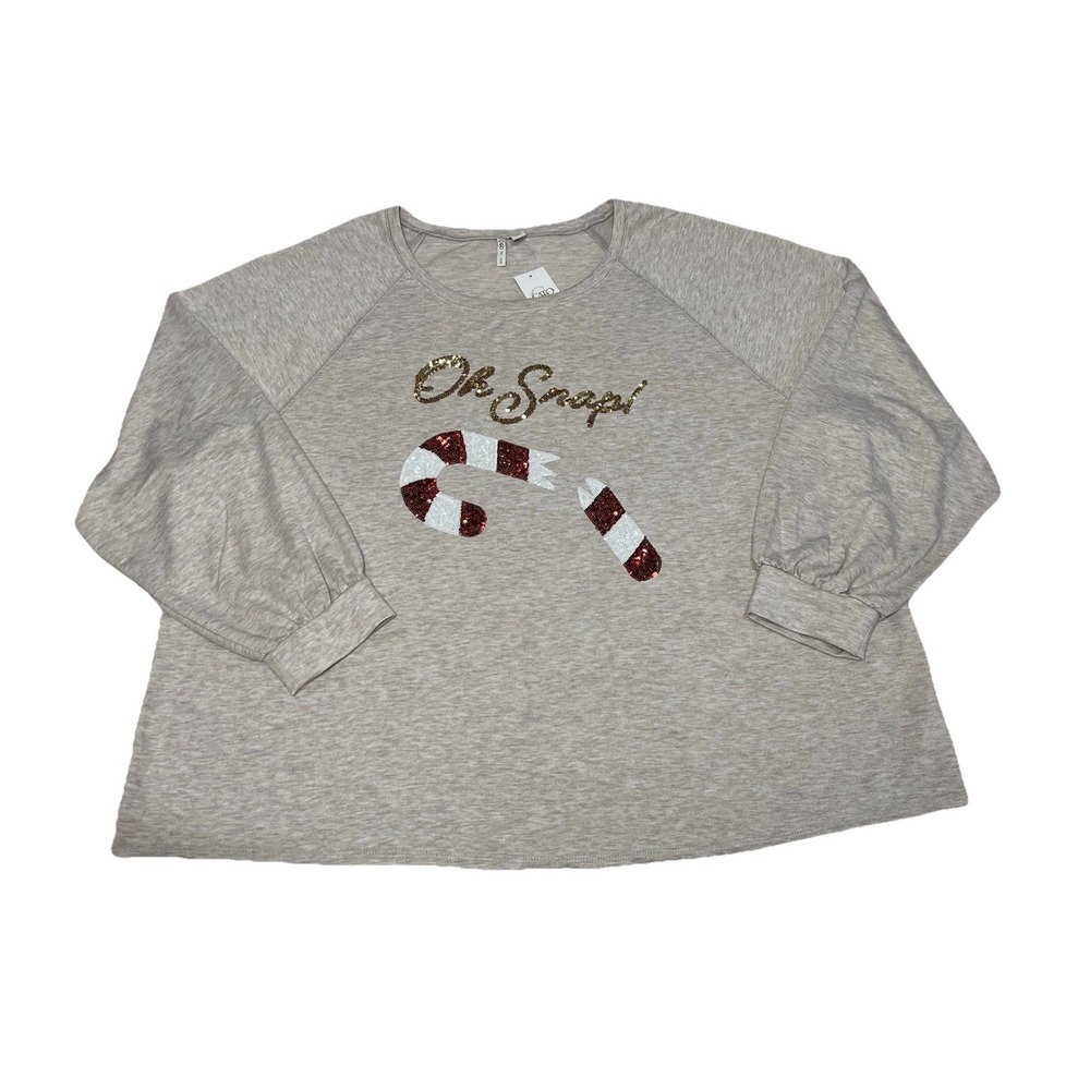 Women's‎ Christmas Sweatshirt Plus Size 22/24W NWT Oh Snap Candy Cane in Sequins - Picture 9 of 9